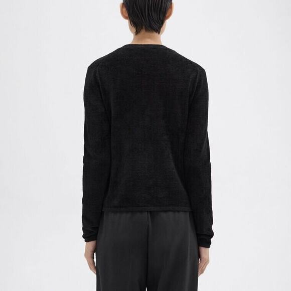 THEORY Black Velvet Rib Knit V-Neck Cardigan Sweater Top Net-A-Porter S $295 - Picture 12 of 12